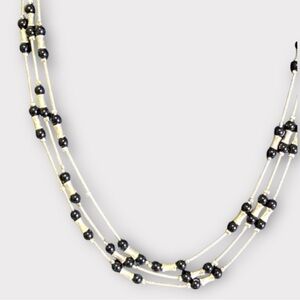 3-Strand Black & Silver Beaded Adjustable Necklace